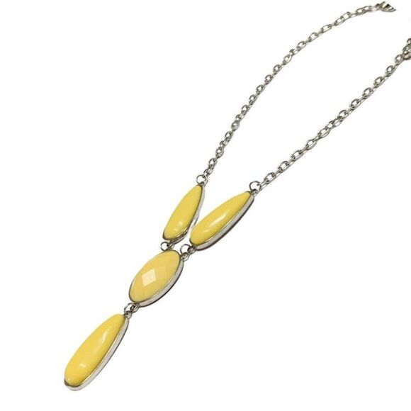 Vintage Yellow Faceted Bead Tear Drop Silver Tone Y-drop Statement Necklace 20” - Picture 5 of 8